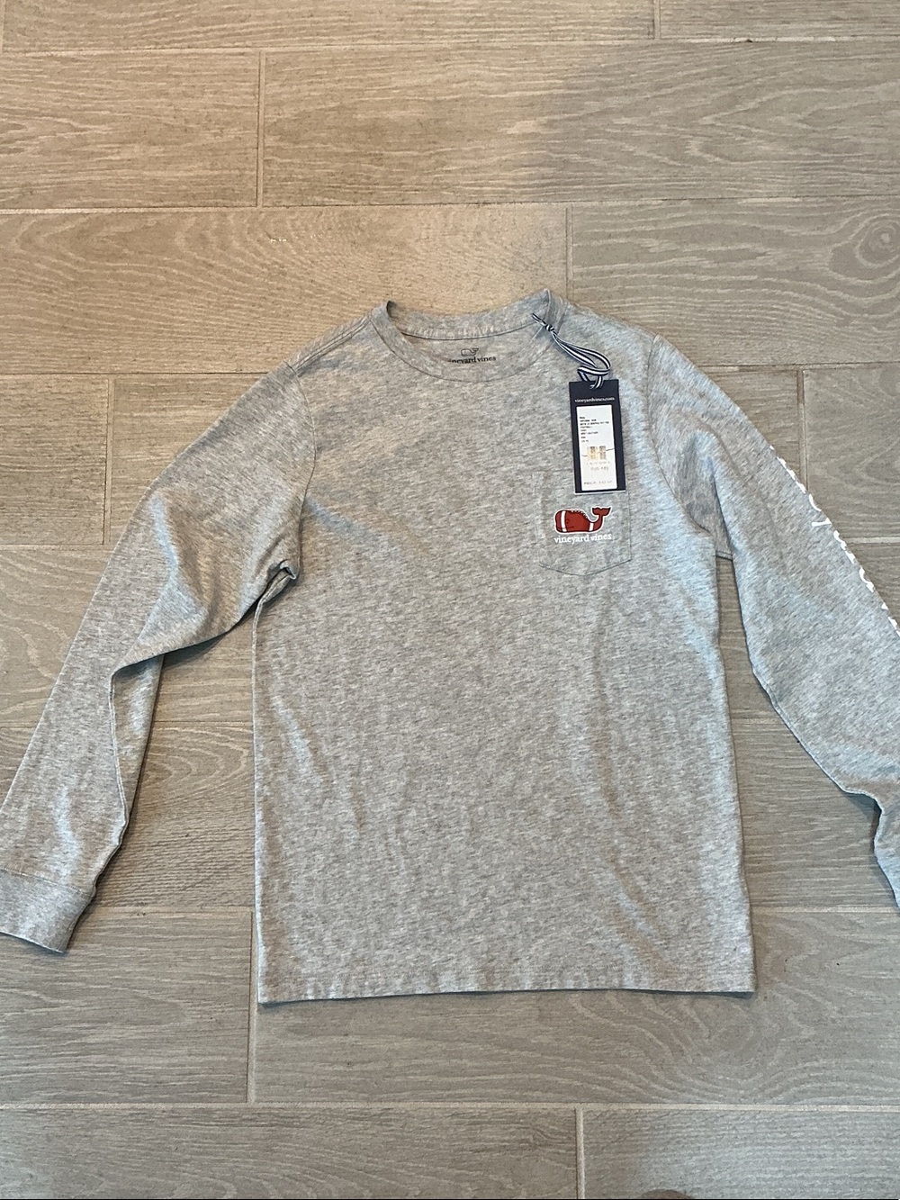 Vineyard Vines Boys Heather Gray Graphic Long Sleeve Pocket Tee Sz S 8/10 Whale